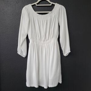 Roxy White Smocked Long Sleeve Peasant Dress Beach Vacation Summer Style Neutral